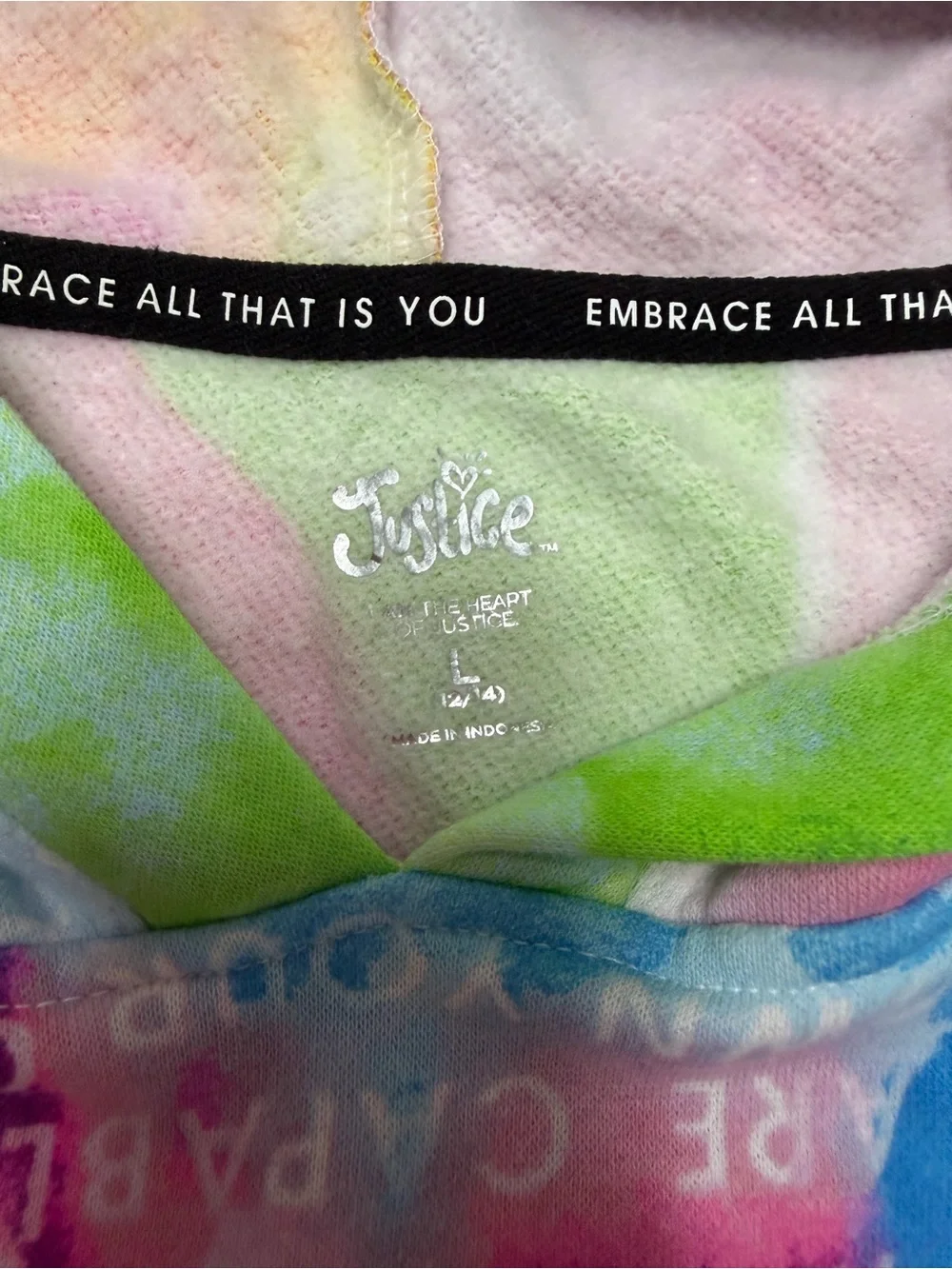 Justice Sport Rainbow Tie Dye Hoodie Girls Size Large 12/ 14